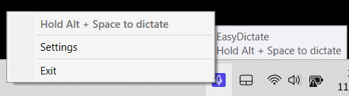 EasyDictate in the system tray